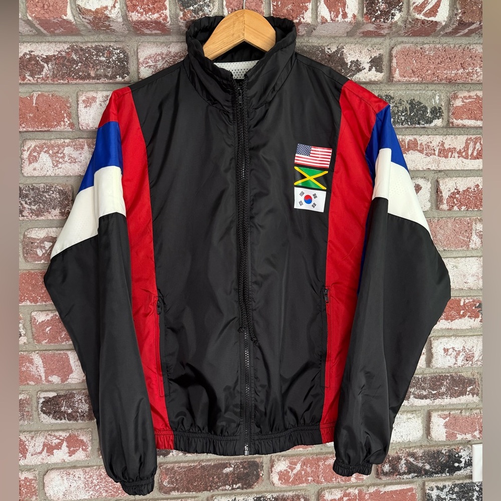 Women’s Forever 21 Black and Red Windbreaker with Flag Accents